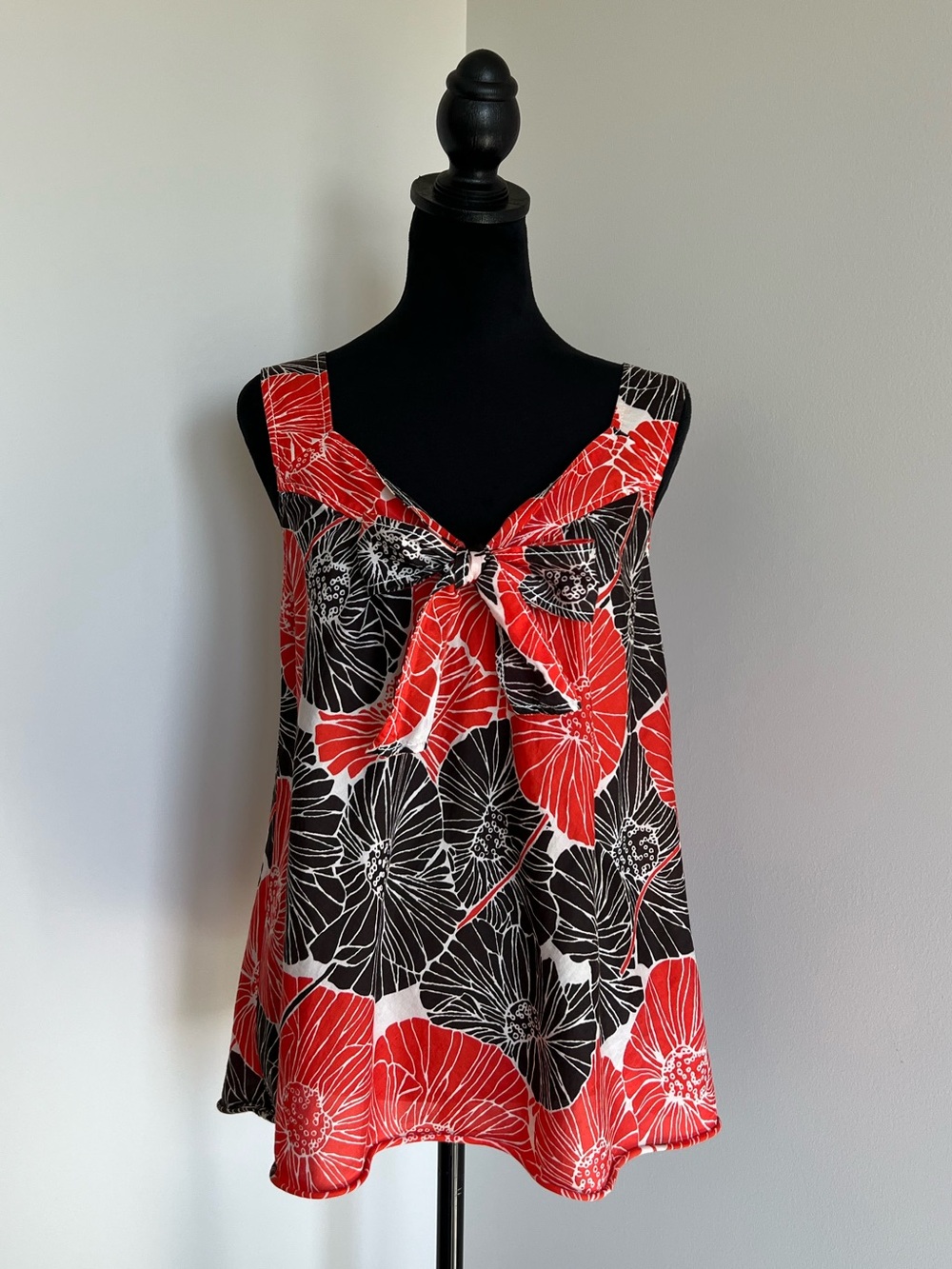 Banana Republic Red and Brown Tropical Floral Knot-Front Cotton & Silk Camisole